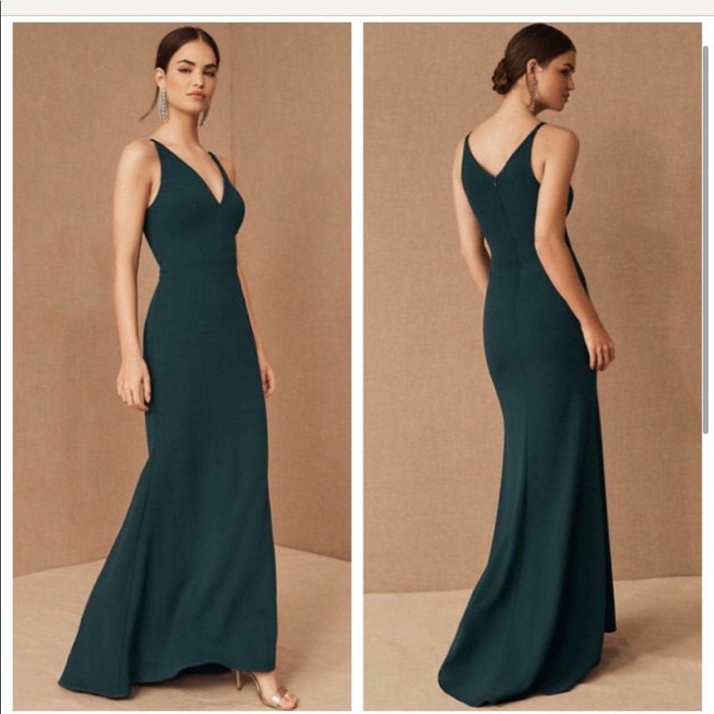 BHLDN NWOT Jones V-neck crape full length dress in emerald dark green size 4